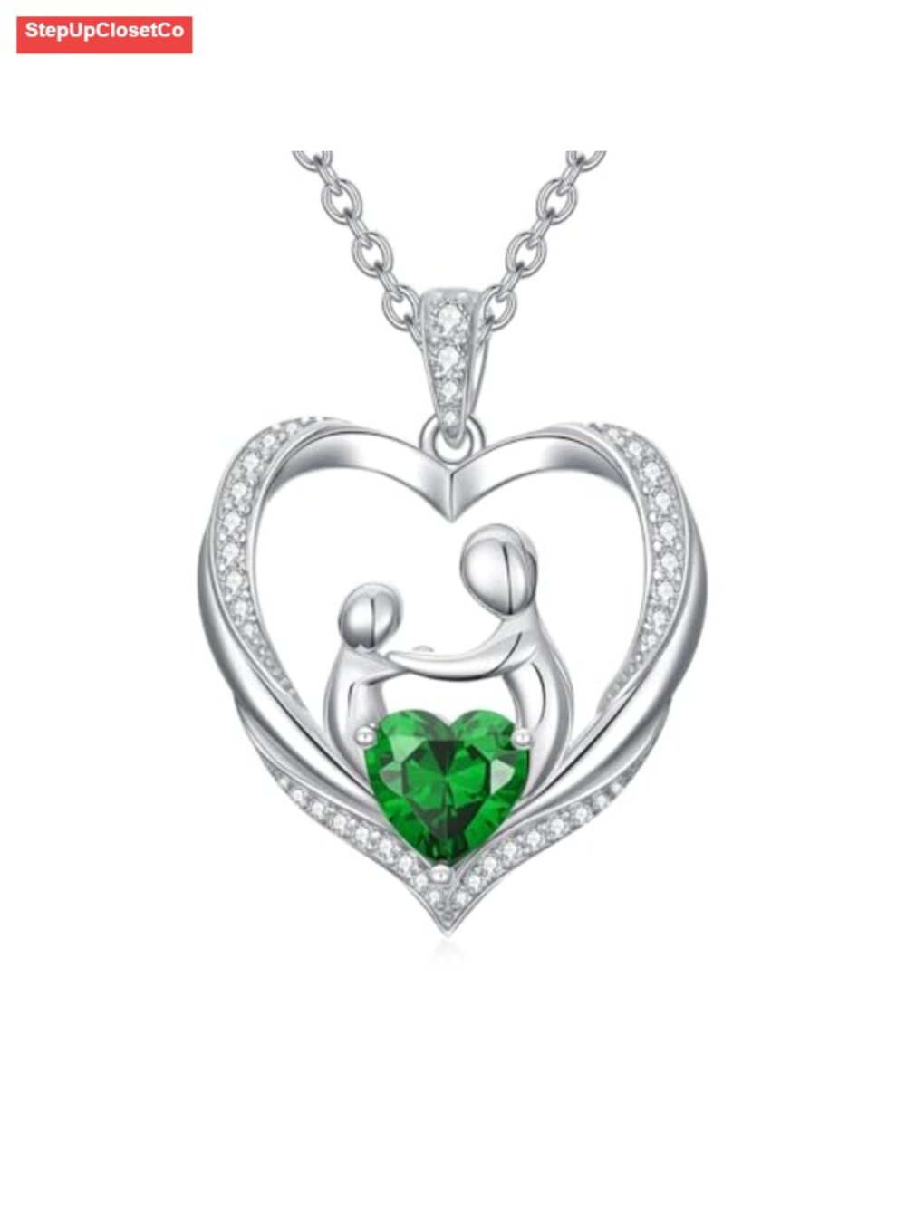 14K Gold Mother Daughter Birthstone Necklace Heart Pendant Women Jewelry